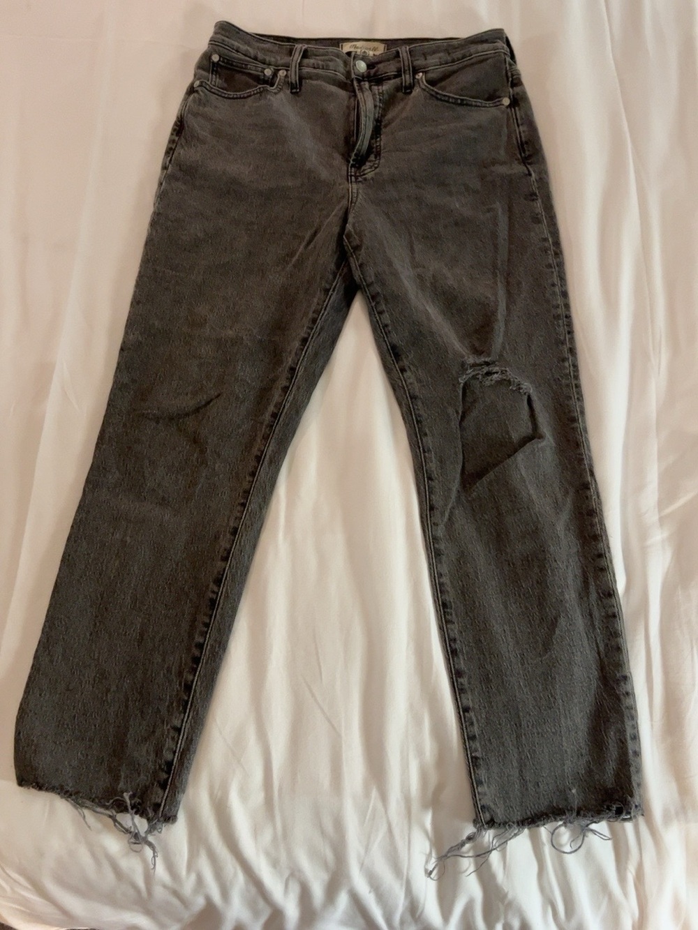 Madewell Perfect Vintage Jeans 28 Distressed Black Gray Straight Leg